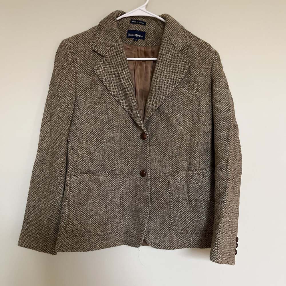 Harris Tweed Wool Blazer‎ Womens 13 Brown Houndstooth Vintage Jacket